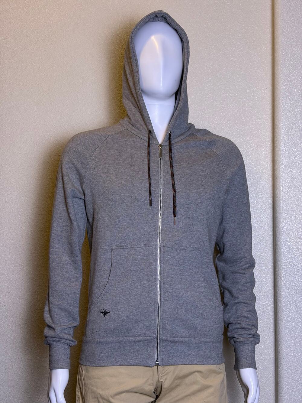 2014 Authentic Dior Homme Bee Accent Embroidered Gray Zip-Up Hoodie Men XS
